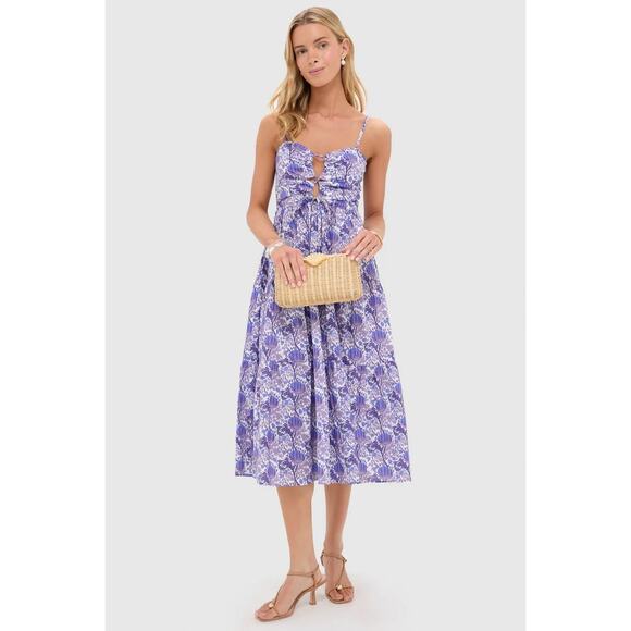 Hyacinth House Purple Multi Floral Corinne Cut-Out Midi Dress, nwt size medium - Picture 1 of 12